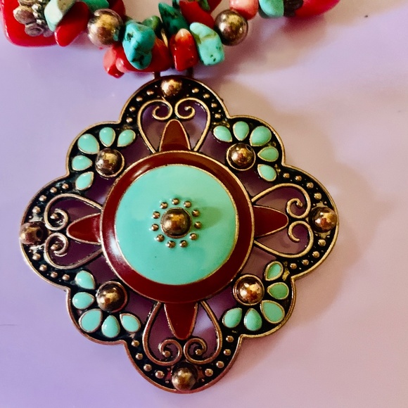 Gem & Enamel Pendant Necklace & Earring Set - Festival Wear Hippie - Boho Set - Picture 5 of 14